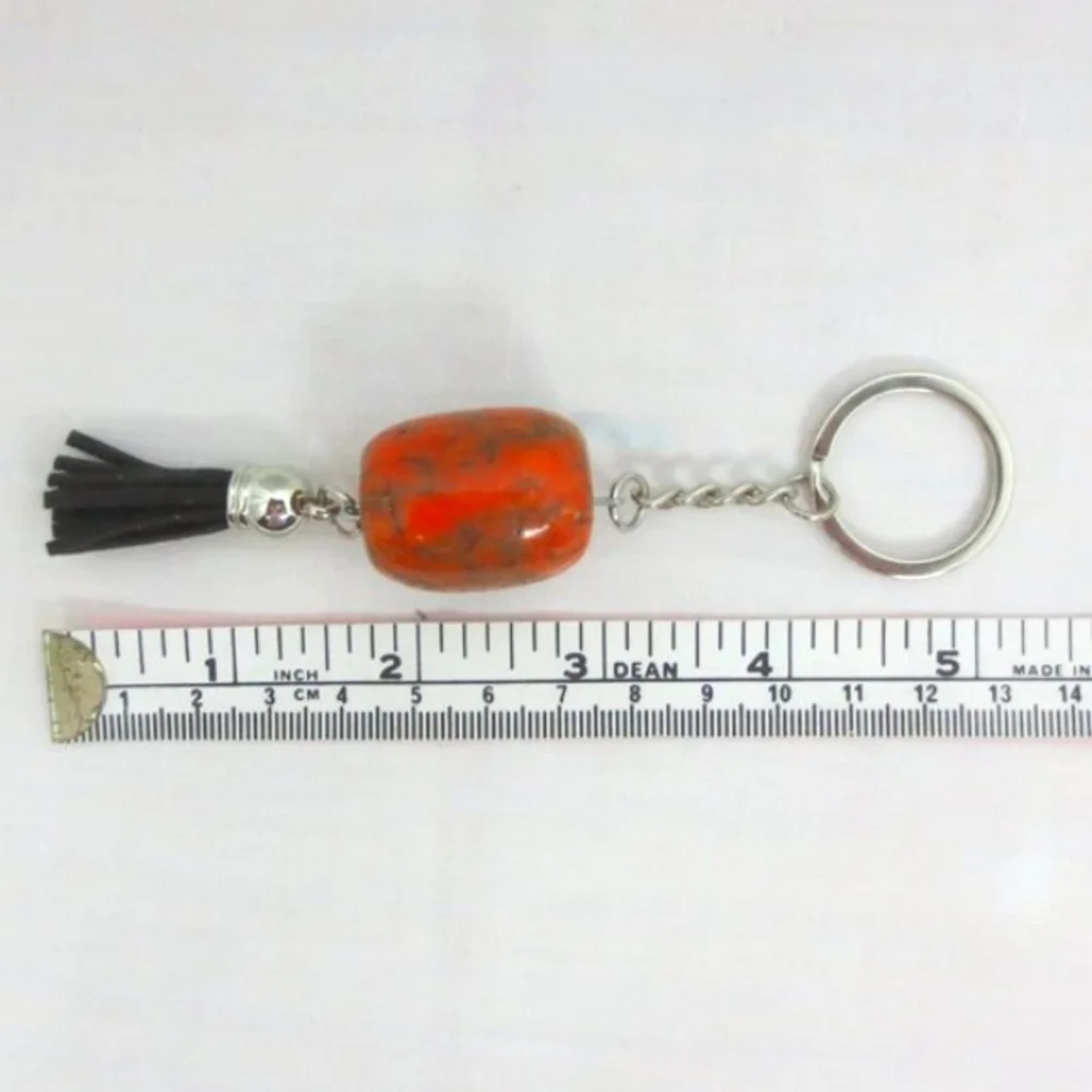 New Handcrafted Keychain Bag Charm Orange Beaded Boho Leather Tassel Swivel Clip